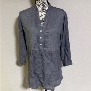 Camixa by “Calina Di Pisa” Linen Pintuck Popover Tunic with Tie in back Blue